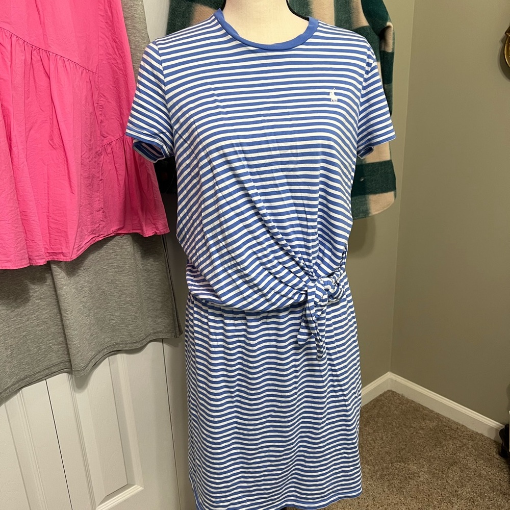 Polo Ralph Lauren Tie Waist Blue Striped Dress